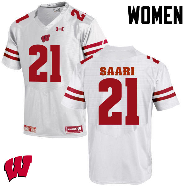 Wisconsin Badgers Women's #21 Mark Saari NCAA Under Armour Authentic White College Stitched Football Jersey WJ40U28XX
